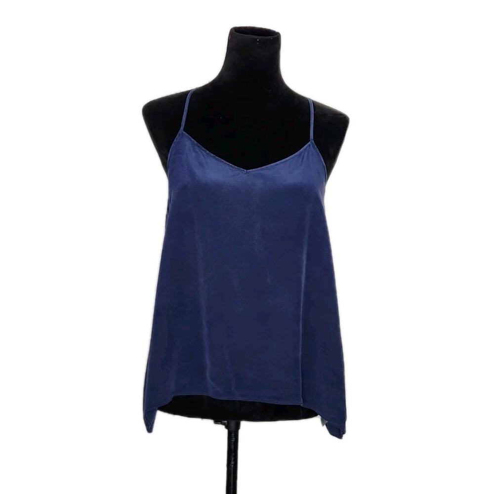 Lilly Pulitzer Fleur Silk Cami Top Navy Blue V-Neck Racerback Women's Size Small - Picture 2 of 9